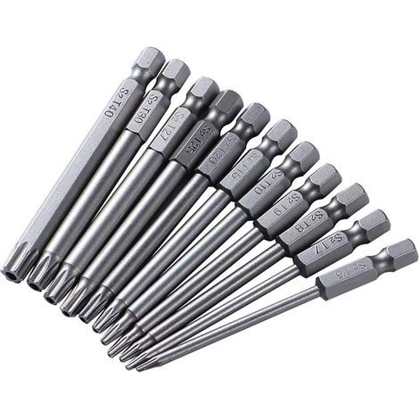 75 mm de long Lot de 11 embouts de tournevis longs, 1/4" magnétiques à tête étoile T6 T40, tige hexagonale, embouts électriques (1/5)