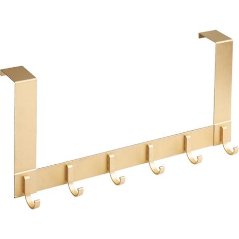 Türhaken mit 6 Aluminiumhaken für Türen mit einer Stärke von 35 bis 45 mm, kein Bohren erforderlich, 20 cm, goldfarben (1/5)