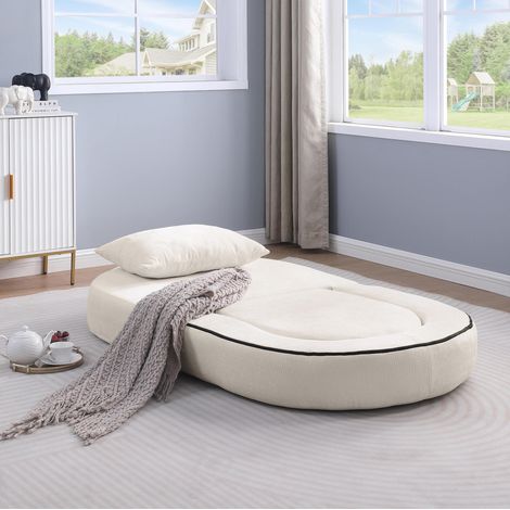 Divano letto pieghevole 101x90x21 cm beige, convertibile con cuscino, in tessuto (1/5)