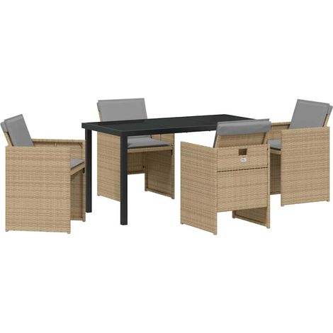 Ensemble de salle à manger pour jardin 5 pcs,Salon de jardin Beige Poly rotin CFW71304 (1/5)