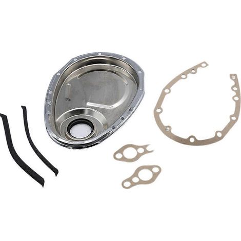 Kit de couvercle de chaîne de distribution chromé pour moteurs Chevy SBC 327, 350, 383 et 400 : joint, boulons et joints d'étanchéité. (1/5)