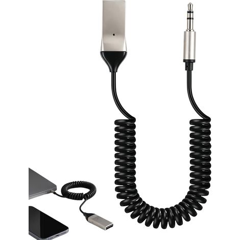 Bluetooth 5.2 to 3.5mm Jack Adapter for Car and Audio Systems, Wireless Audio Receiver with USB Port, Hands-Free Calling, Multipoint Connection, Speaker and Amplifier Compatible (1/5)