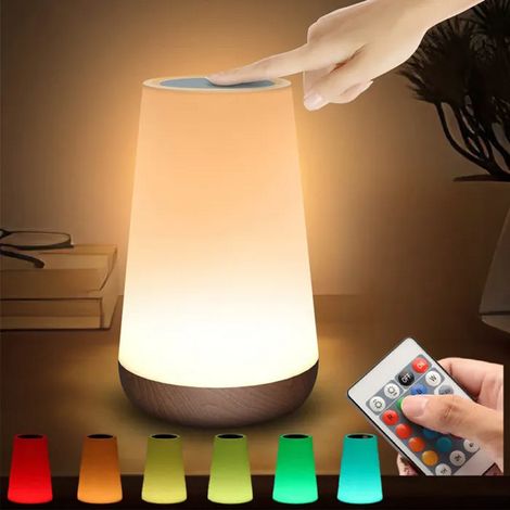 Lampe de nuit - Télécommande en bois - Rechargeable USB - 13 couleurs - Design contemporain (1/4)
