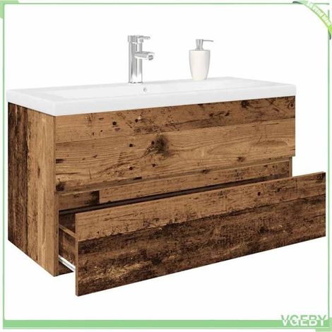 Meuble lavabo - 3328935 - vasque et robinet intégrés - vieux bois - vasque céramique 90 x 38,5 x 45 cm (1/5)