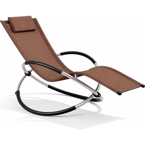 Sdraio Ergonomica Basculante A Dondolo Con Poggiatesta Removibile Struttura In Metallo Textilene Traspirante Per Giardino Patio Outdoor Marrone