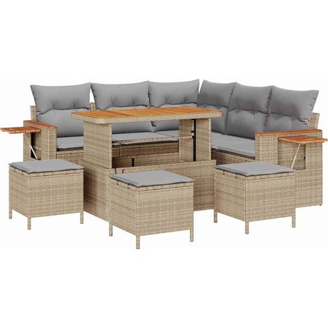 Conjunto de sofá de jardín con cojín Beige Poliratán vidaXL (1/5)