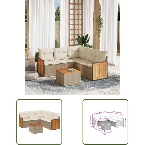The Living Store 6-tlg. Garten-Sofagarnitur mit Kissen Beige Poly Rattan - Gartenmöbel - Esstischgarnituren - Lounge Set - Outdoor Möbel - Rattan Gartenmöbel (1/3)