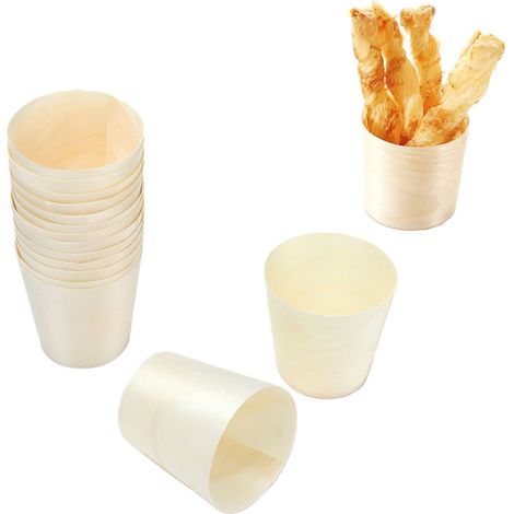 Gobelets, récipients de cuisson, vaisselle et boîtes à sushis jetables en placage de bois, vendus par lots de 15. (1/5)