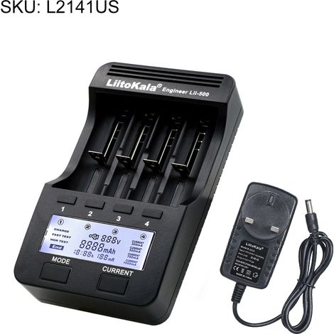 Chargeur intelligent LiitoKala Lii-500 à 4 emplacements pour batteries rechargeables Li-ion 3,7 V et Ni-MH 1,2 V avec écran LCD