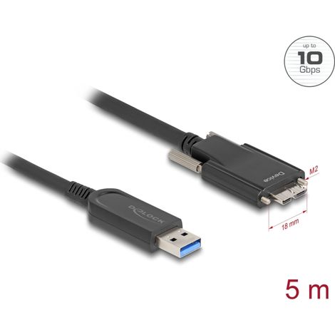 Delock Cable Ã³ptico activo USB 10 Gbps-A macho  USB 10 Gbps Tipo Micro-B macho con tornillos 5 m