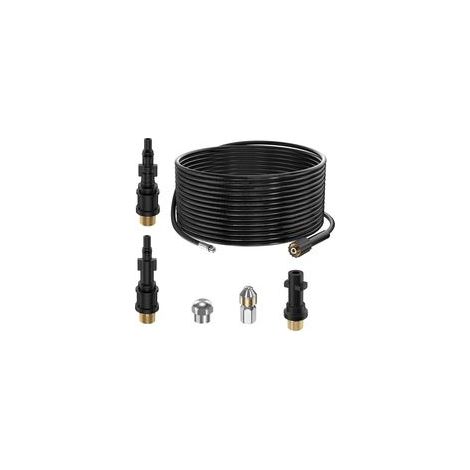 15M Tuyau Déboucheur Canalisation pour Nettoyeur Haute Pression Kärcher K2 K3 K4 K5 K6 K7 HD HDs, 180Bar Kit Furet Professional avec Buse à Jet et Rotatif & Adaptateurs pour Lavor Parkside & Bosch