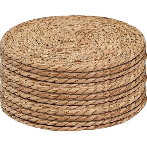 Tovagliette rotonde intrecciate, in giacinto d'acqua naturale, 12 pezzi, 30 cm, rotonde (1/2)