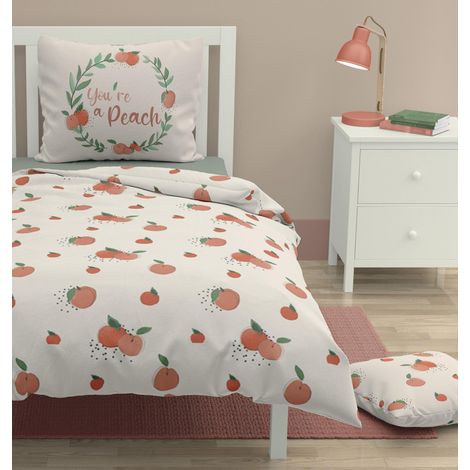Parure de Couette Enfant 140 x 200 cm 100% Coton 57 Fils Housse de Couette avec 1 Taie d'oreiller 63 x 63 cm Douce, Respirante et Facile d'entretien Peachy crème (1/5)