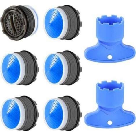 6pcs, Mousseur M18.5,Embout Cuisine Salle de Bain, Aerateur de Robinet d'evier Plastique pour Économiseur l'eau avec 2 Clé, Bleu (1/4)