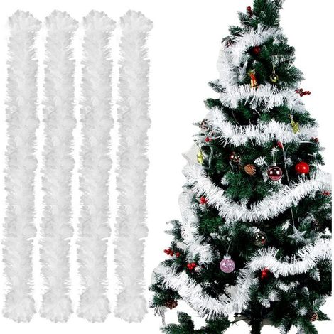 YMYNY Guirlande de Noel Sapin, 4pcs Guirlandes Tinsel Noël, Guirlande Sapin 2m, Guirlande Tinsel Métallique Scintillantes pour Mariage Anniversaire Fête Murs Fenêtres Sapin Decoration Noël - Blanche