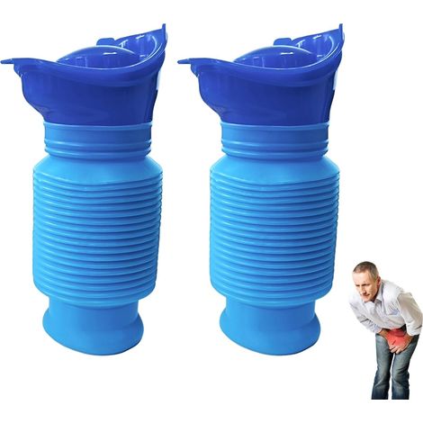 Lot de 2 urinoirs pliables unisexes de 750 ml, toilettes d'urgence portables pour hommes et femmes, bouteille à urine réutilisable pour voiture et voyage (1/5)