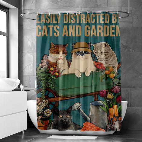 Rideau de douche motif animaux rétro stylisés aquarelle, polyester imperméable, 90x180 cm (1/5)