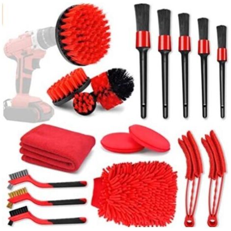 18 pièces Brosse Perceuse, Outil de Brosse Perceuse Nettoyage Kit, Drill Brush pour Surfaces de Salle de Bain, Sol, Baignoire Carreaux et Voiture (rouge) (1/5)