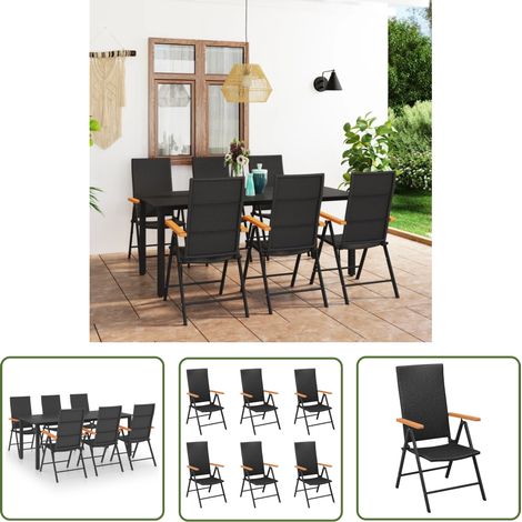 The Living Store 7-tlg. Garten-Essgruppe Schwarz und Braun - Gartensessel - Gartentisch - Rattan Gartenmöbel - Outdoor Möbel - Balkonmöbel (1/5)