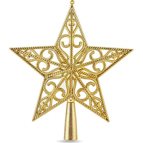 Estrella para árbol de Navidad - Adorno para árbol de Navidad - Estrella dorada, 15 cm (1/5)
