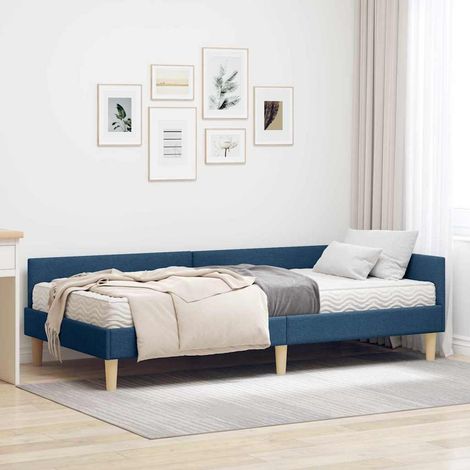 vidaXL Cadre de lit d'angle avec matelas 2 pc Bleu 90 x 190 cm tissu (1/5)