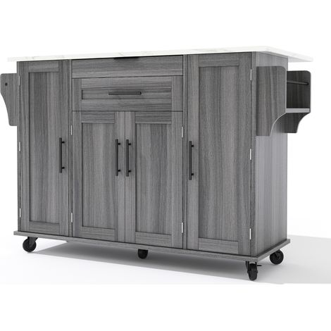 Isola da cucina con ruote 136 x 70 x 92 cm in MDF grigio con piano estensibile e vano contenitore (1/5)