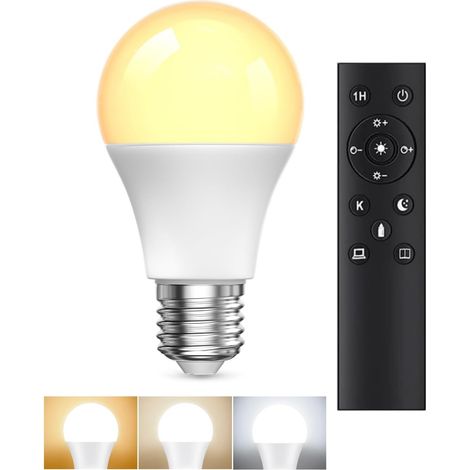 E27 LED Bulb with Remote Control, LED Bulbs 9W (equivalent 60W) E27 Dimmable LED Bulb 3000K-6000K, Remote Control Bulb with Timer, Memory Function, for Home Decoration (1/5)