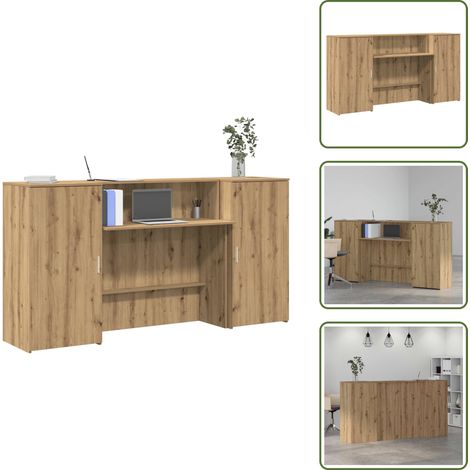 Comptoir de caisse - vidaXL Bureau réception chêne artisanal 200x50x103,5cm bois ingénierie - Armoire de rangement (1/5)