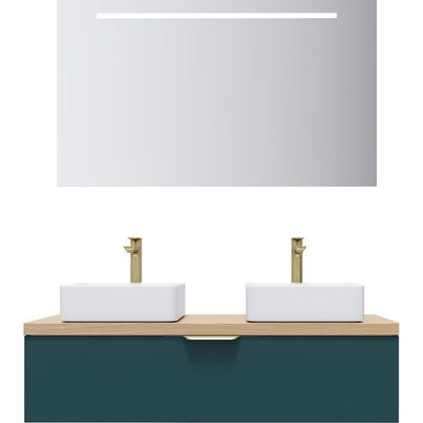 Meuble de salle de bain suspendu 2 vasques à poser 120cm 1 tiroir Bleu + miroir - Venice (1/5)