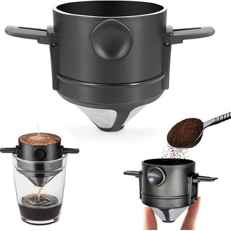 Cafetera goteo reutilizable Filtro goteo Filtro taza Filtro cónico acero inoxidable Filtro goteo 1-2 tazas Embudo goteo acero inoxidable Gotero (1/5)