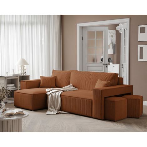 Ecksofa Schlafsofa Sofa ADARA inkl. Hocker Stoff Poso Rostbraun Ottomane Links