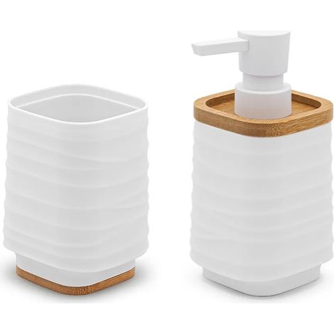 Set accessori bagno dispenser e portaspazzolini d'appoggio in abs bianco Wave (1/5)