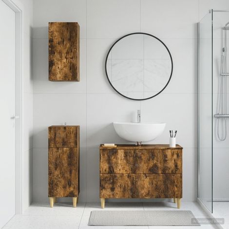 vidaXL 3 Piece Bathroom Cabinet Set DELFT Smoked Oak Engineered Wood (1/5)