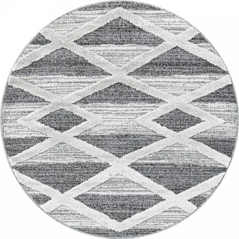 Tapis Rond en relief Berbère TIZAS Crème et Gris (80x80cm) (1/5)
