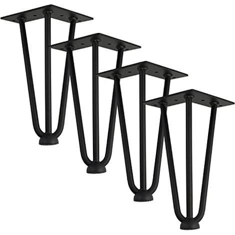 Qrity [Améliorer] Lot 4 Pieds de Table en épingle à Cheveux, 25cm Jambes en métal de Bricolage, Trois Barres de Fer, Plus Forte, avec vis et protecteurs de Sol (1/5)