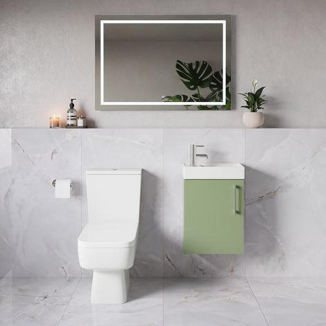 Napoli Cube Olive Green 400mm Single Door Wall Mounted Vanity Unit and Toilet Suite with Align Basin - 400mm - Chrome 160mm Handle