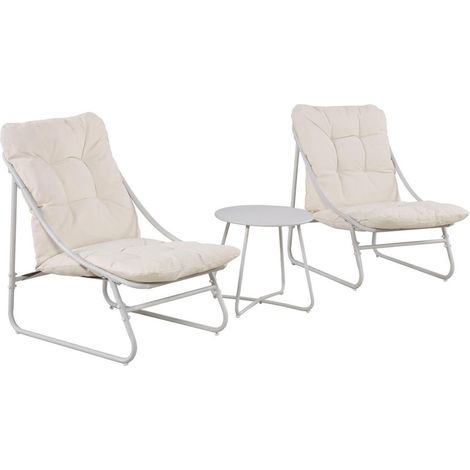 Ensemble jardin 2 fauteuils avec assise coussin capitonné + table basse beige - TIXON (1/5)