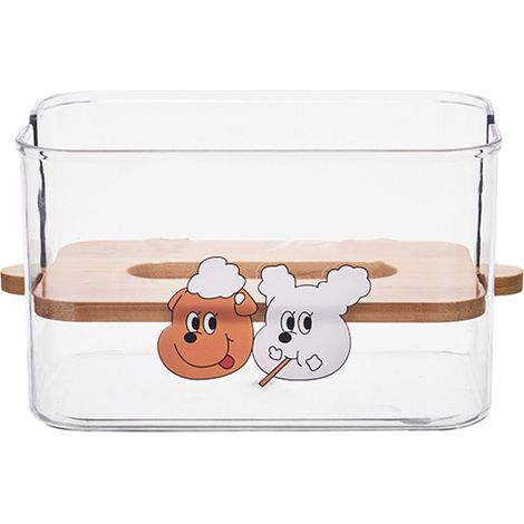 Boîte à mouchoirs en plastique transparent avec couvercle en bois levable, rangement pour serviettes en papier, boîte de rangement pour lingettes, taille unique (1/5)