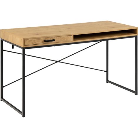Bureau 1 tiroir 140x58x76 cm décor chêne naturel - FYNCA (1/5)
