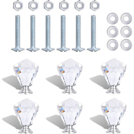 Lot de 6 poignées tiroir en cristal diamant, bouton meuble verre (1/5)