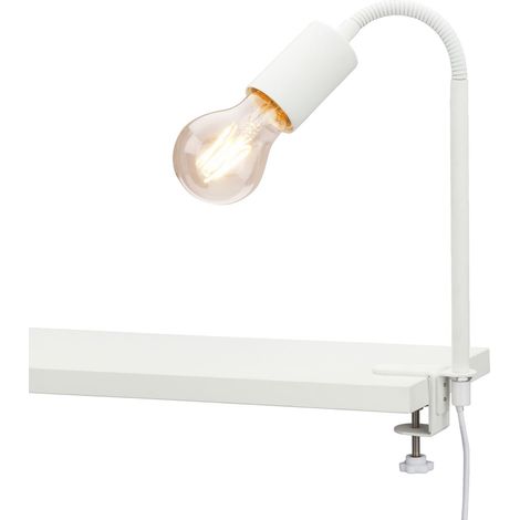 Lampe à pince, 1 ampoule E27, max. 10 W, avec interrupteur à câble, avec bras flexible, en métal, blanc, 477 mm (1/5)