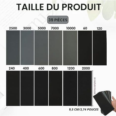 Bodywork Sanding Paper, 60/120/240/400/600/800/1200/2000/2500/3000/5000/7000/10000, Sandpaper, Water Sandpaper and Dry, for Metal , Wood, Auto (1/4)
