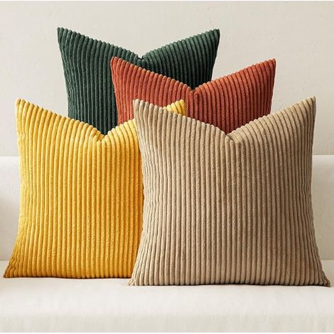 Solid color corduroy bohemian farmhouse style orange-green gradient living room decorative cushion cover - 45x45 - retro earth tone