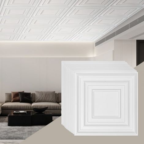 Dalles de Plafond PVC - Lot de 12 Tuiles de Plafond Plastique à (1/5)