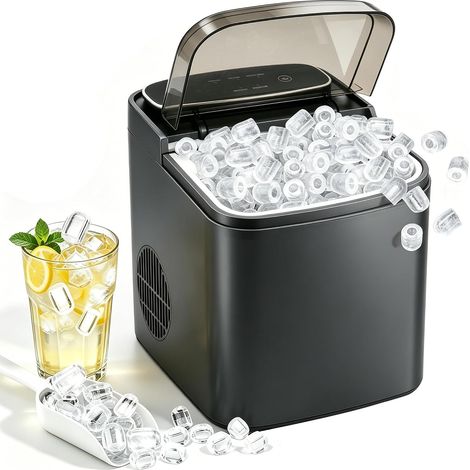 GBLY Macchina Ghiaccio Compatta Silenziosa Veloce 9 Cubi 6 Min 2 Misure 14kg 24h Autopulente Grigio Nero