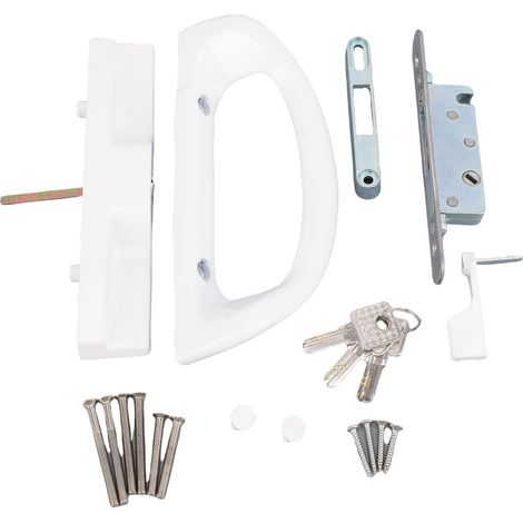 Set di maniglie per porte scorrevoli con serratura a incasso, profilo chiave a 45 gradi, adatto per porte con spessore da 3,8 cm a 4,4 cm, realizzato in lega di alluminio bianca. (1/3)