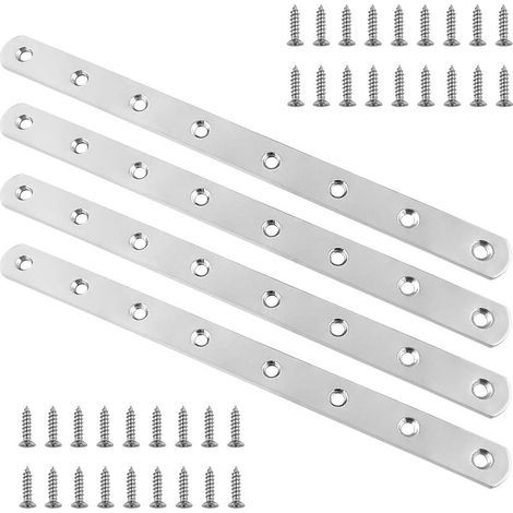 4 Pièces Pattes D'assemblage, Supports De Fixation Droits Plats Plaques 245 Mm Dassemblage Métalliques En Acier Inoxydable Avec 32 Vis De Fixation, Plaque De Réparation Meubles (1/4)