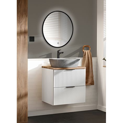 Badezimmer Waschplatz Set 2-teilig weiß ADELAIDE-56-WHITE Modern mit Eiche Nb., Front in Rillenoptik (1/5)