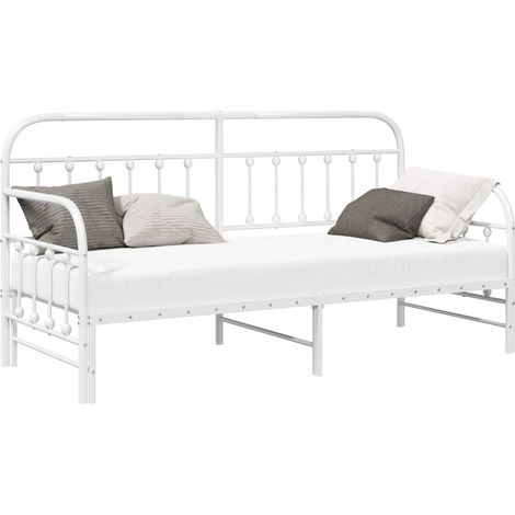 Lit simple  Lit adulte  Cadre de lit de jour Blanc 75 x 190 cm Acier enduit de poudre