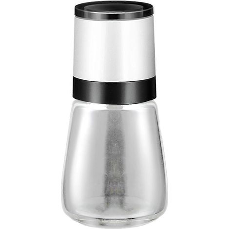 Moulin à sel et poivre manuel transparent, ustensile de cuisine blanc. (1/5)
